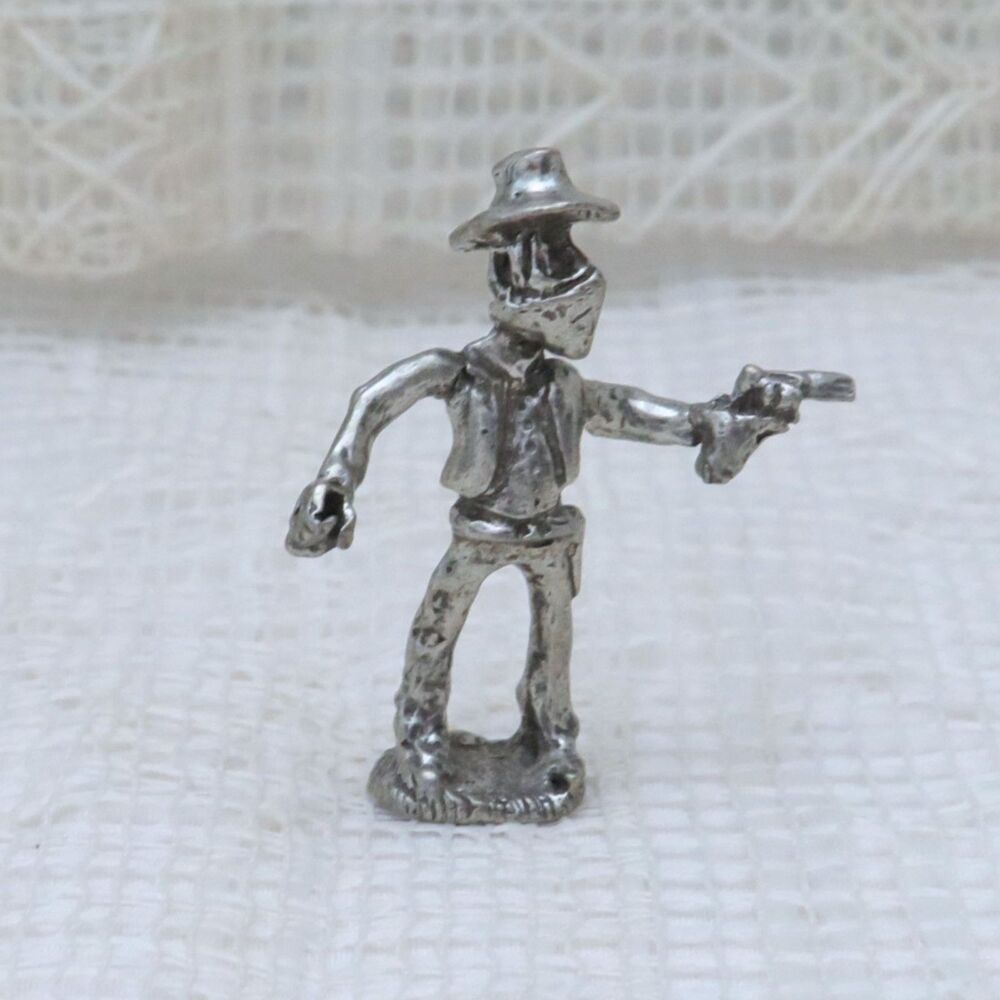 Vintage Pewter Shooting Cowboy Miniature Figurine Cowboy Collector Decor